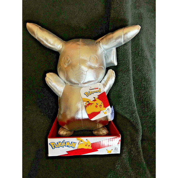 Pikachu Plush Silver 10-12" GameStop Pokemon 25th Anniversary NIB - Picture 3 of 9